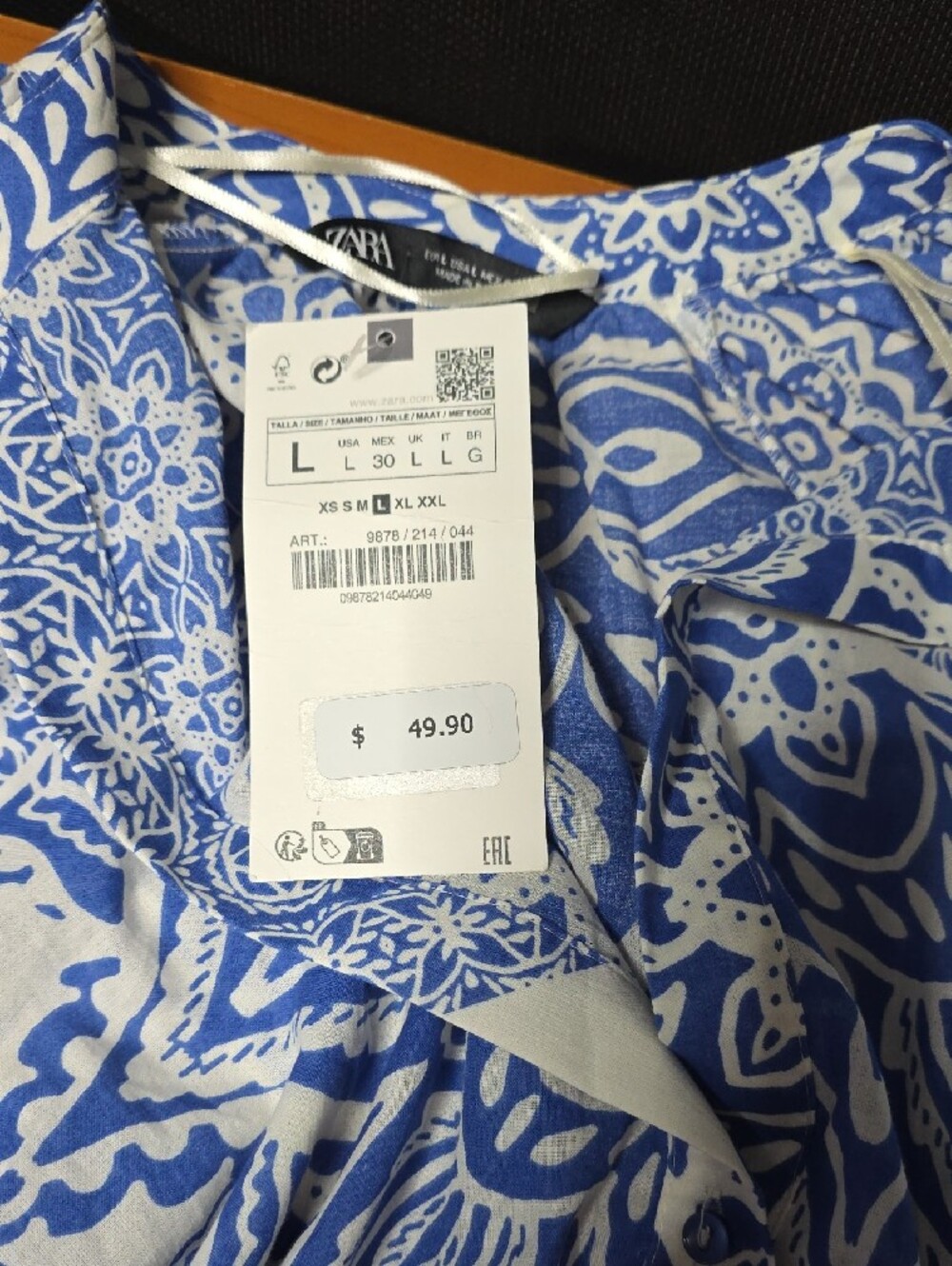 Zara Blue and White Paisley Print Tunic - Picture 6 of 6